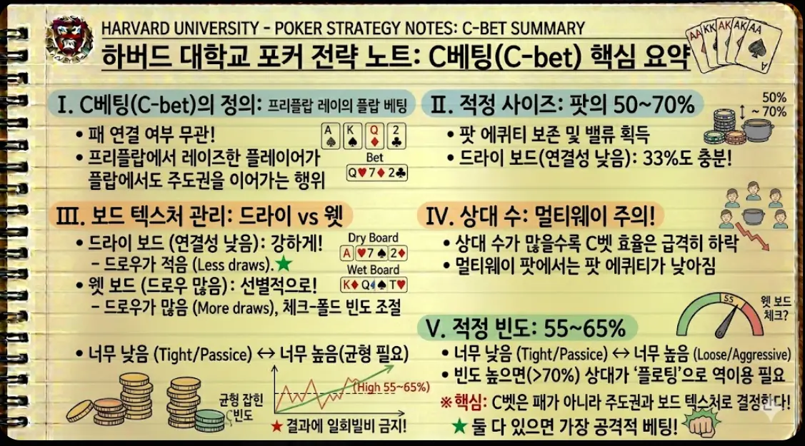 홀덤 C벳 핵심 요약 카드 — 뜻·타이밍·사이즈·하면 안 될 때 한 장 정복