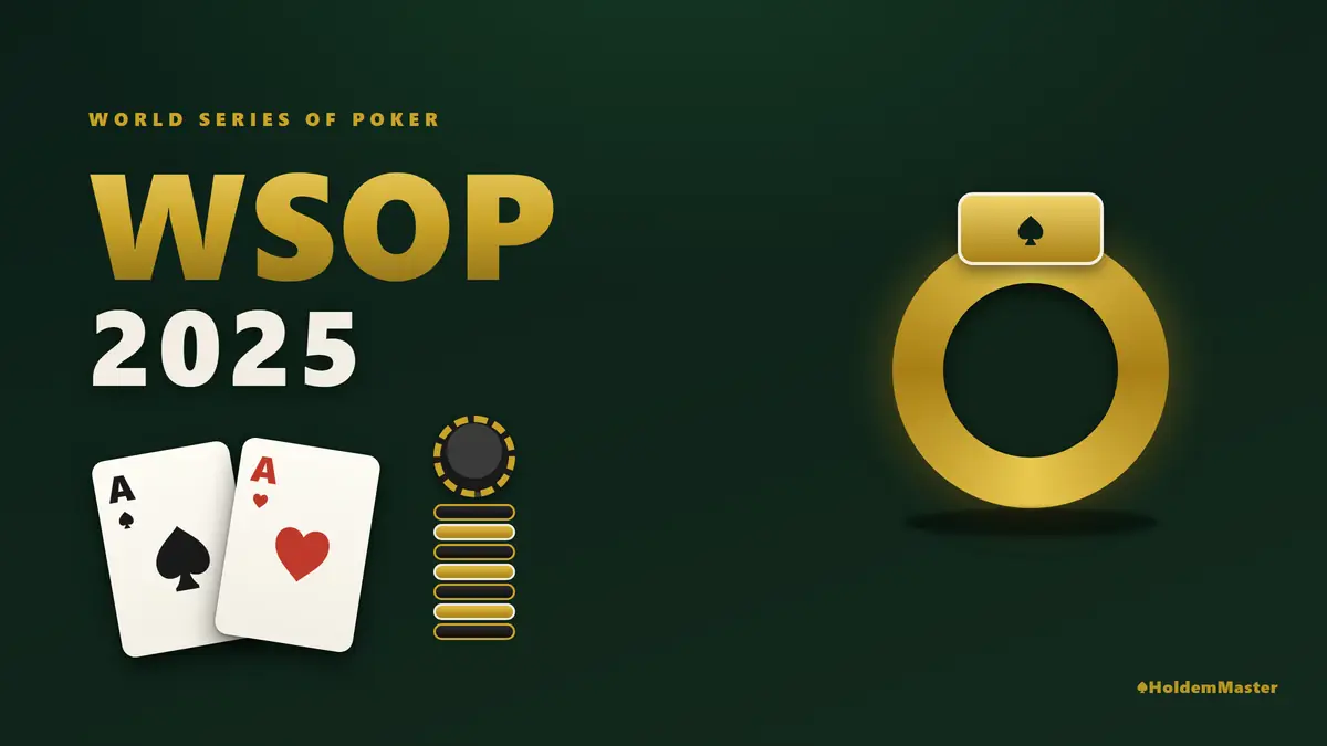 WSOP 2025 메인 이벤트 트로피와 포커 칩이 놓인 그린 펠트 테이블