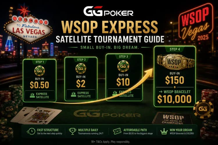 GGPoker WSOP Express 위성 4단계 구조 — Step 1~4 사다리와 Bracelet Pass $10,000