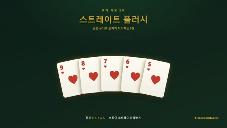 스트레이트플러시 — 9-8-7-6-5 같은 무늬로 구성된 족보