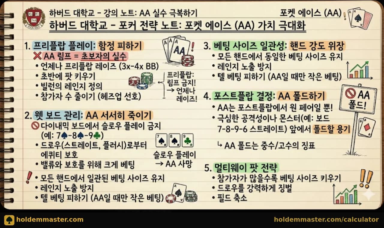 하버드 포커 전략 노트: 포켓에이스 AA 가치 극대화 — 프리플랍·웻보드·멀티웨이 핵심 전략 5가지