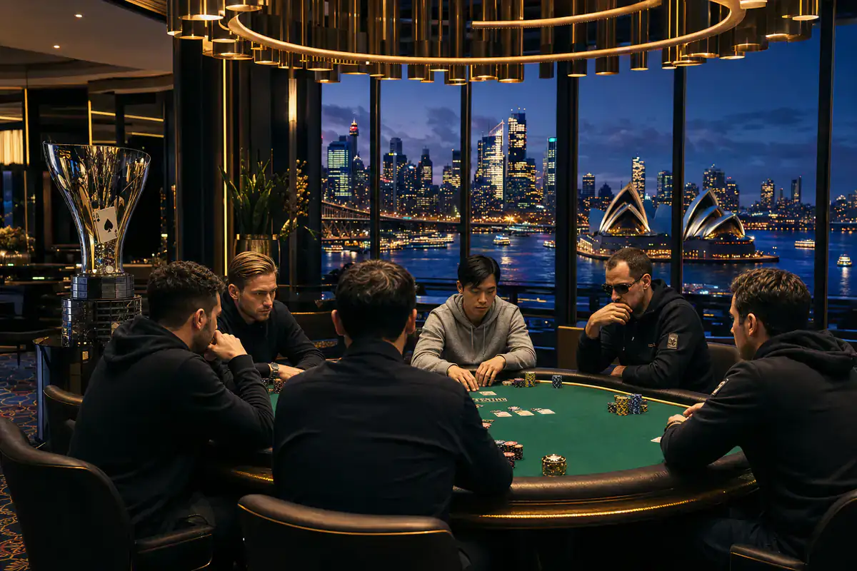 WPT Australia 2026 poker tournament at The Star Sydney — Darling Harbour poker room with WPT championship final table