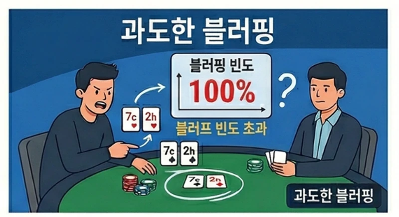 과도한 블러핑으로 패턴이 노출되는 홀덤 상황