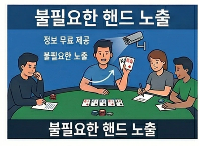 블러프 성공 후 불필요하게 핸드를 공개하는 장면