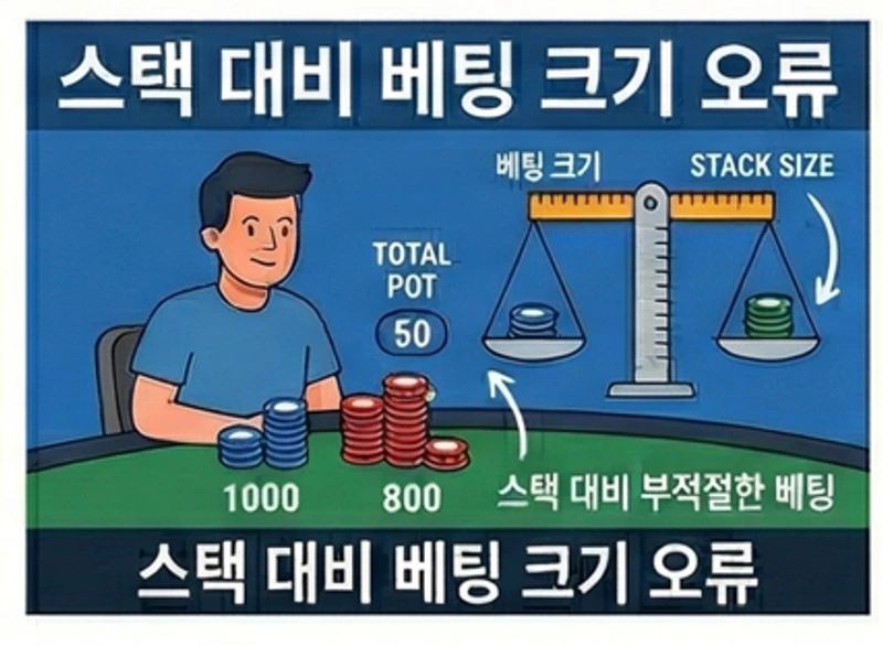 스택 대비 잘못된 베팅 크기를 선택하는 상황