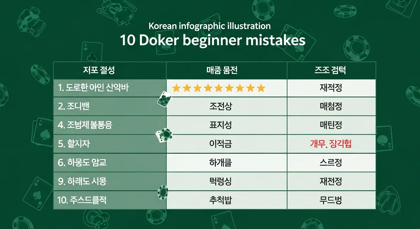 홀덤 초보 실수 10가지 손실 영향도 종합표