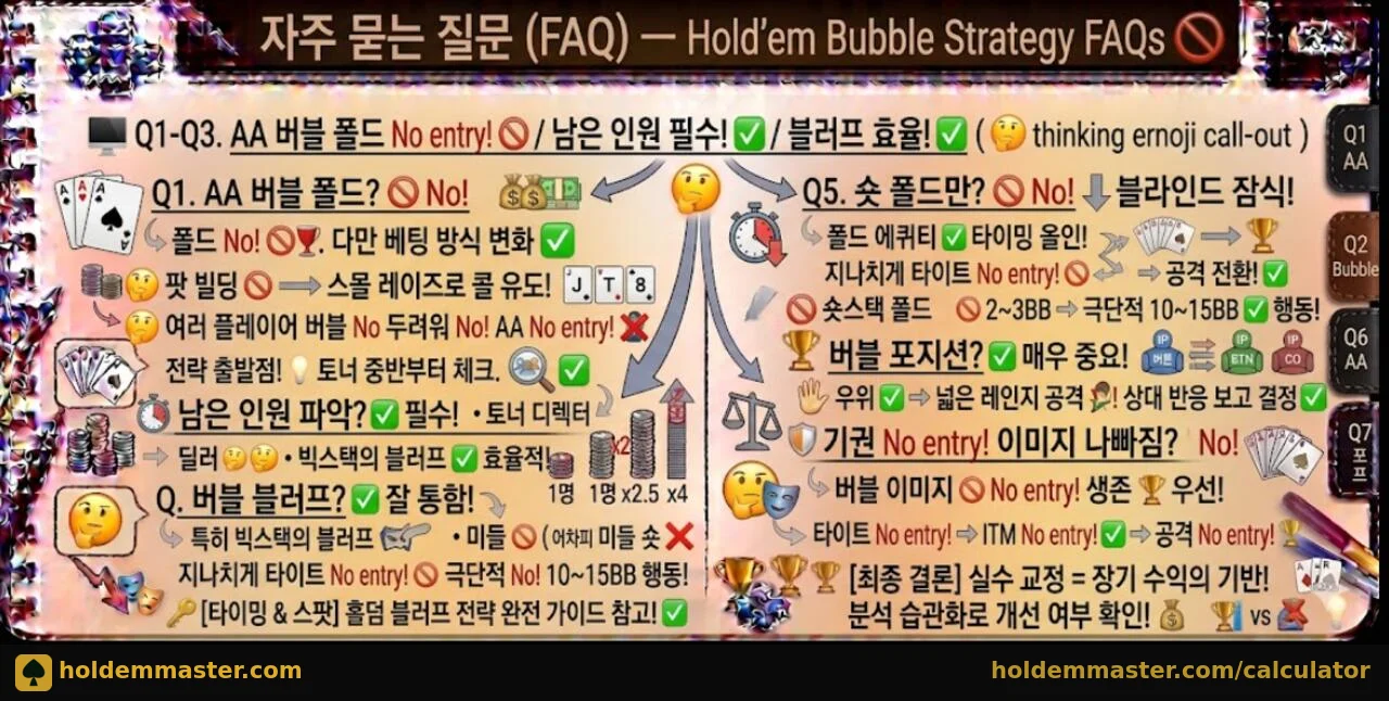 홀덤 버블 전략 FAQ — 자주 묻는 질문 핵심 정리 인포그래픽