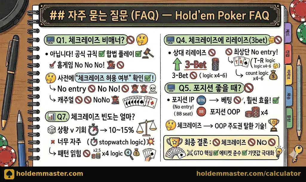 홀덤 체크레이즈 FAQ — 비매너·리레이즈 대응·포지션·빈도|w