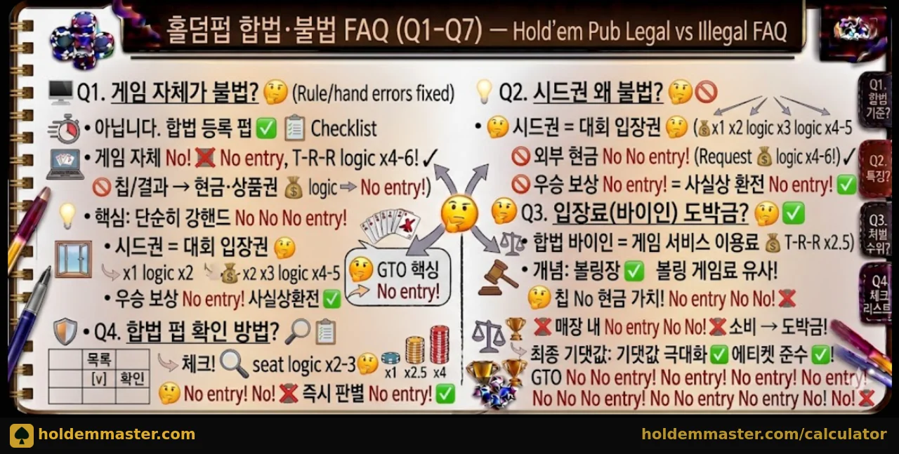 홀덤펍 합법·불법 FAQ 인포그래픽 — Q1~Q7 자주 묻는 질문 완전 정리