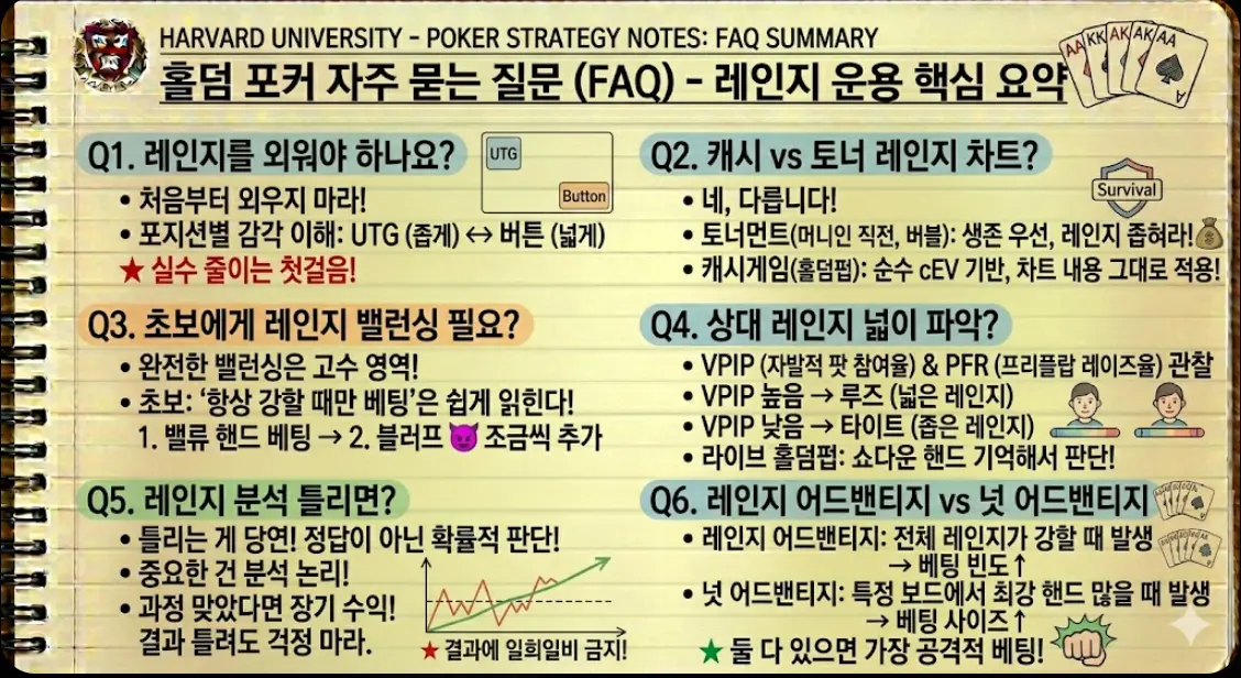 홀덤 레인지 FAQ 핵심 요약 카드 — 자주 묻는 질문 6가지 한 장 정복