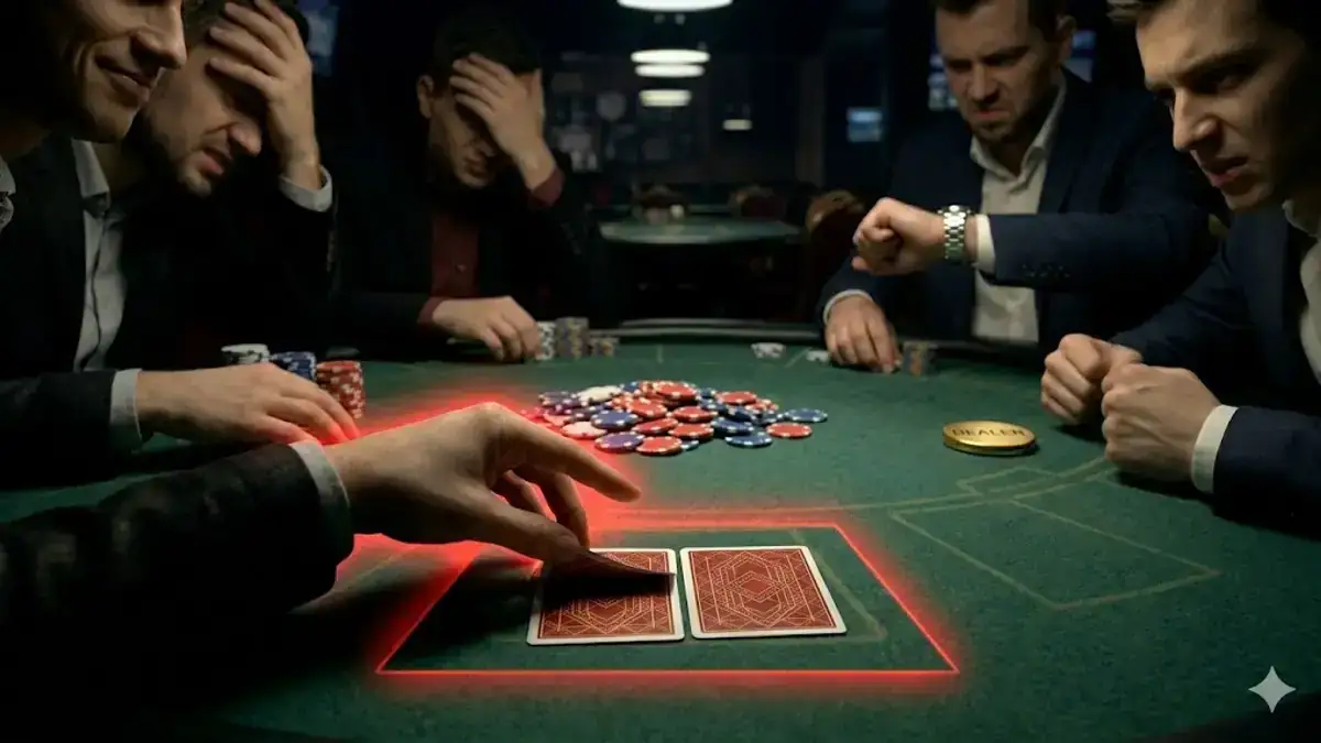 Slow Rolling beim Poker — die anderen Spieler sind frustriert, weil ein Spieler das Zeigen der Gewinnerhand absichtlich hinauszögert