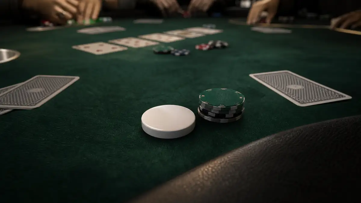A straddle bet posted beside the dealer button, showing a button or Mississippi straddle that buys last position for the hand