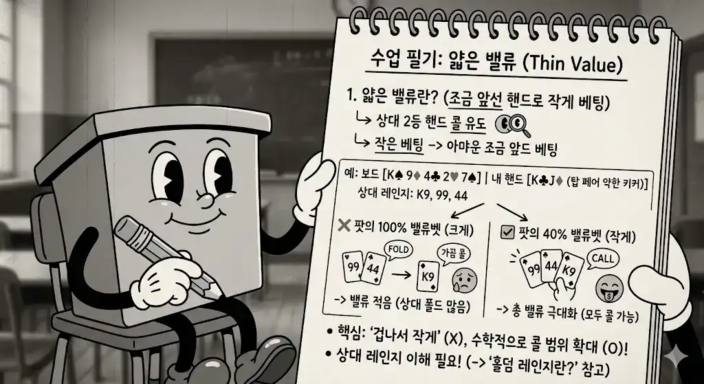 홀덤 얇은 밸류 Thin Value — 2등 핸드가 콜할 최대 사이즈 개념|w