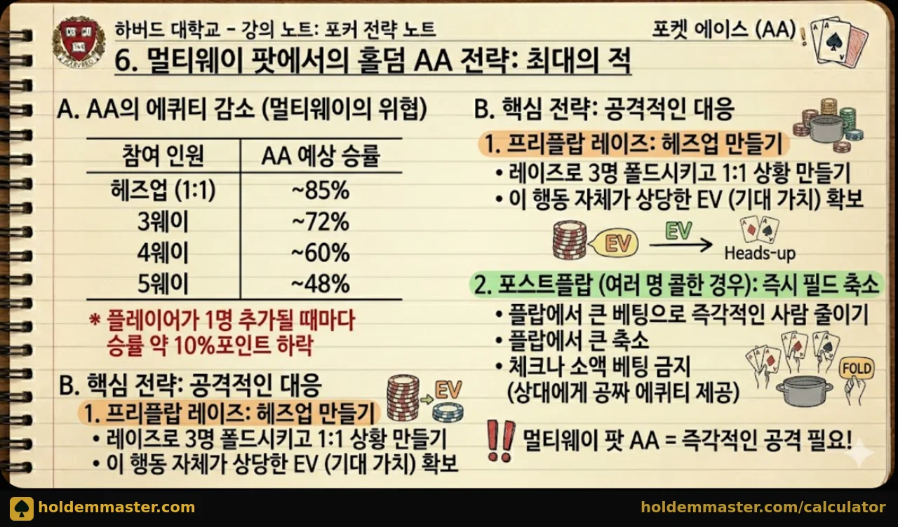멀티웨이 팟 AA 전략 — 에쿼티 감소표와 핵심 대응 전략 완전 정리
