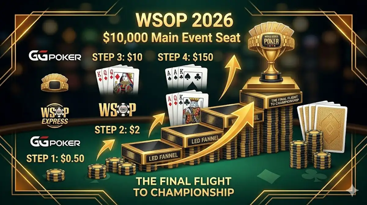 GGPoker WSOP Express 4단계 위성 경로 — Step 0.50부터 $10,000 Bracelet Pass까지